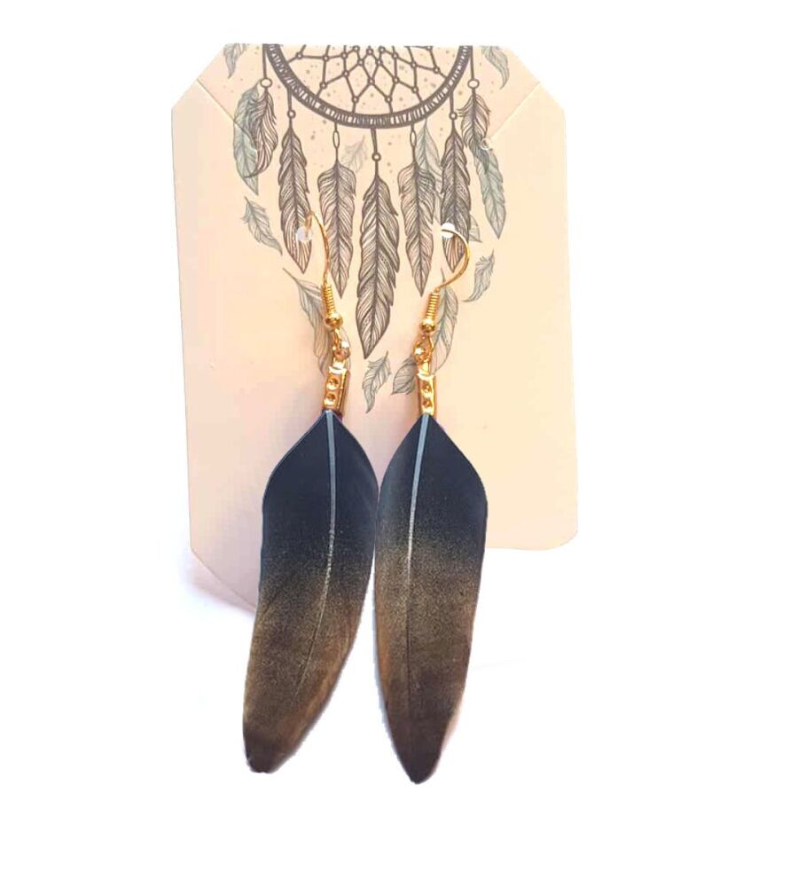 Black Feather Earrings with Hand-Sprayed Gold Tips