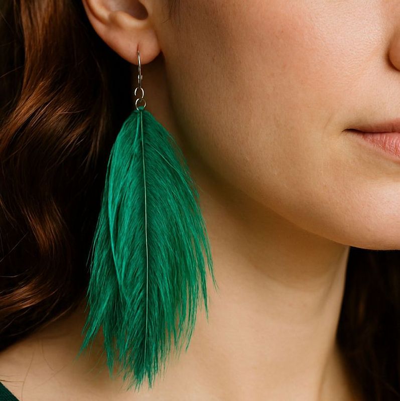 Dark Green Ostrich Feather Earrings