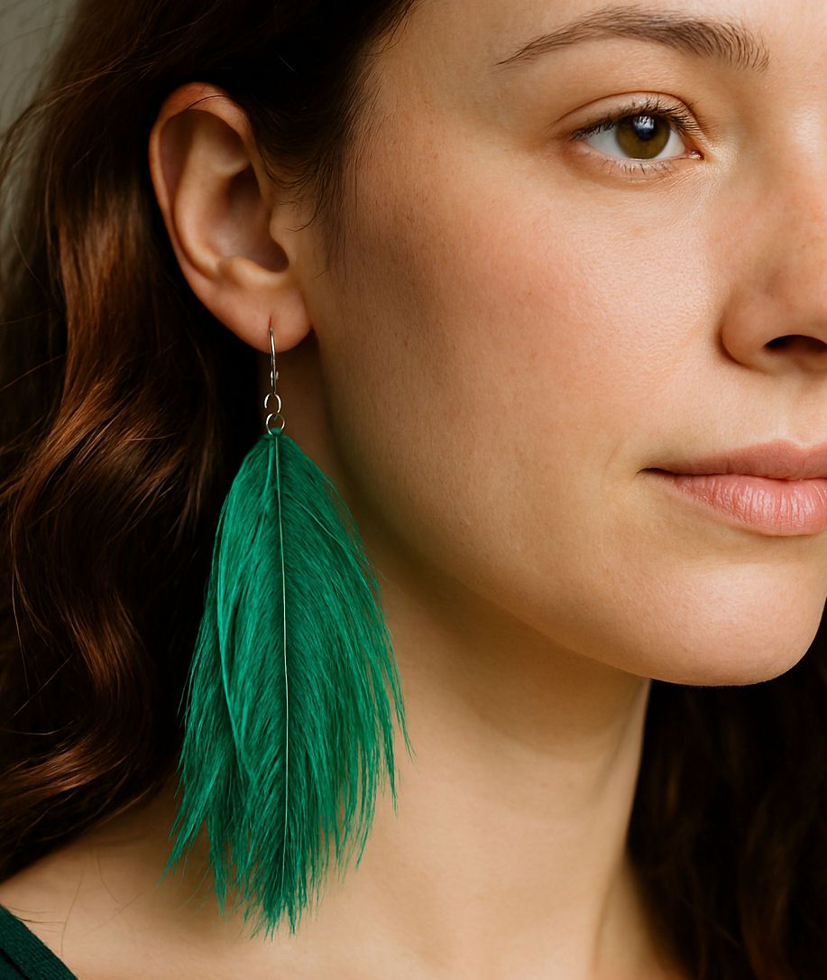 Dark Green Ostrich Feather Earrings