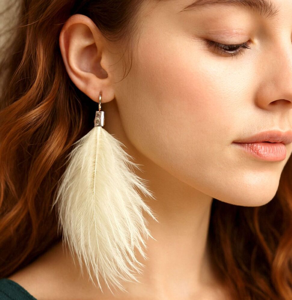 White Ostrich Feather Earrings