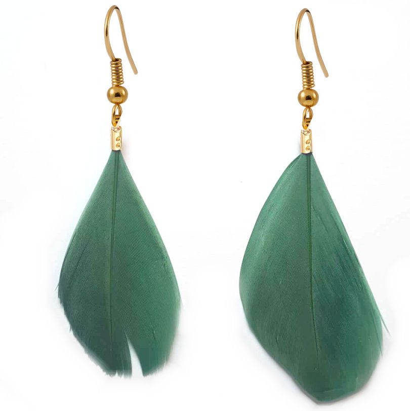 Dark Green Feather Earrings (5 to 6cm)