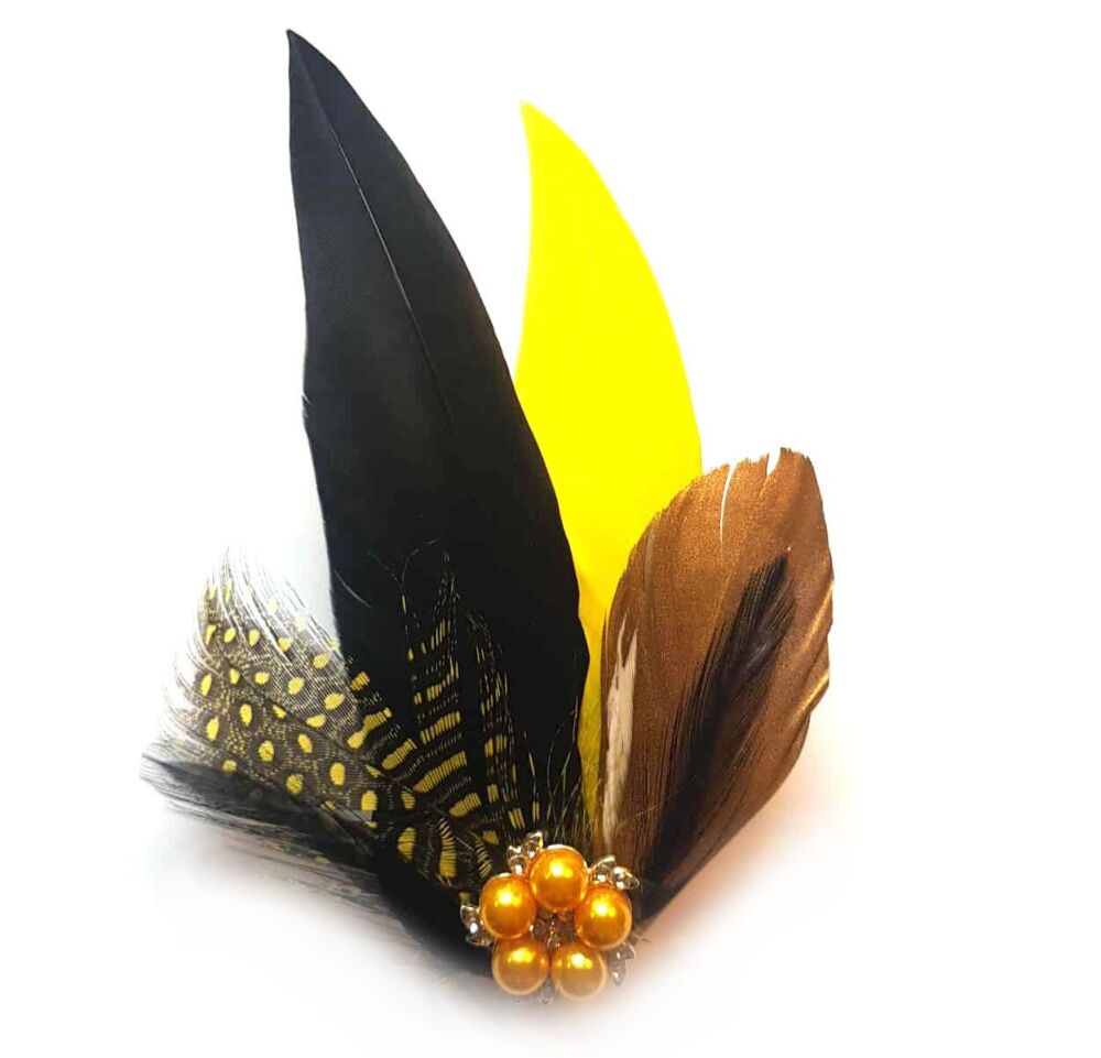 Black, Yellow & Gold Pointed Feather Hair Clip