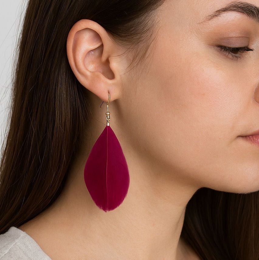 Red Wine Feather Earrings
