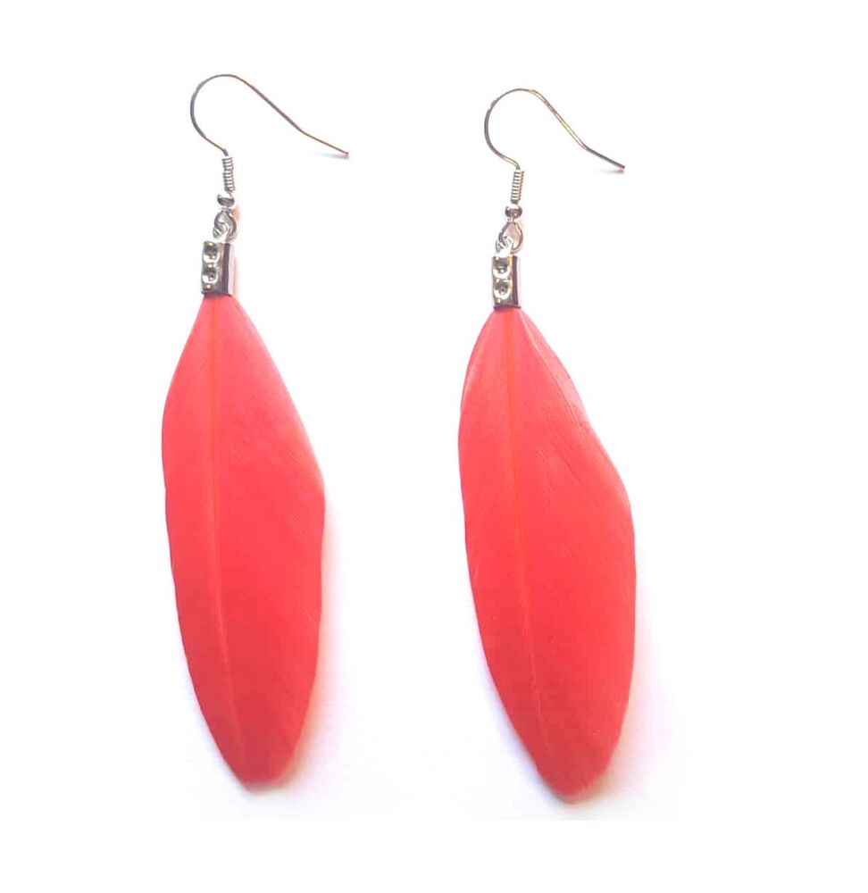 Coral Goose Feather Earrings