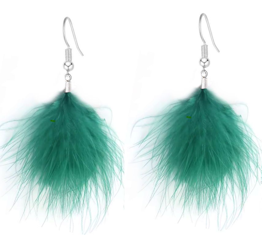 Green Teal Marabou Feather Earrings