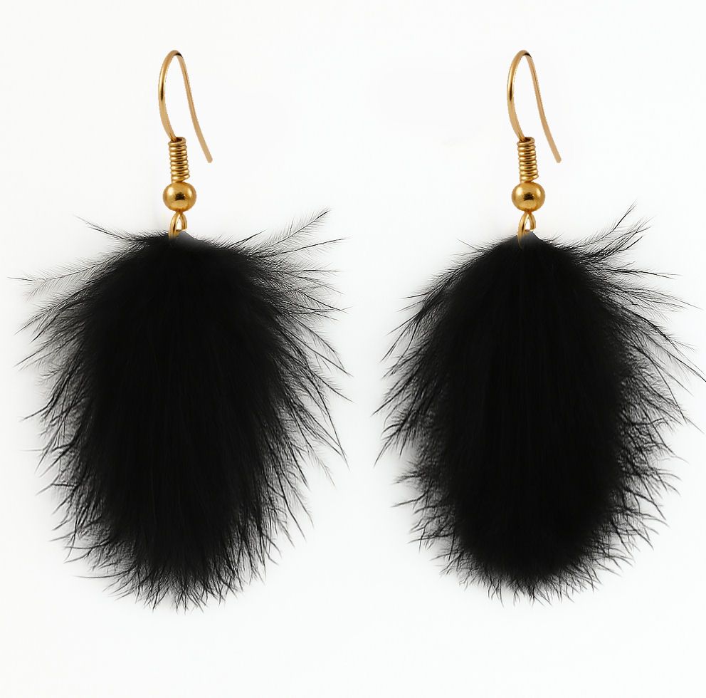 Black and Gold Marabou Feather Earrings