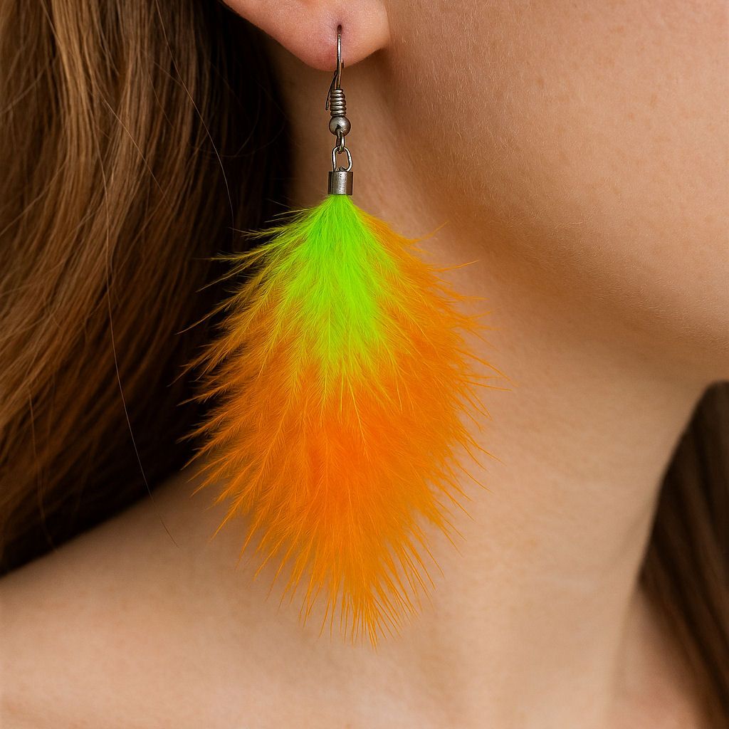 Orange and Lime Green Marabou Feather Earrings