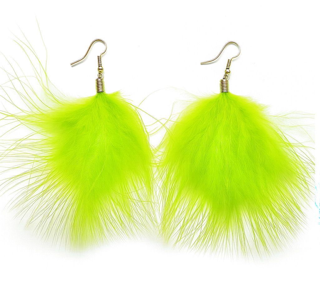Lime Green Marabou Feather Earrings