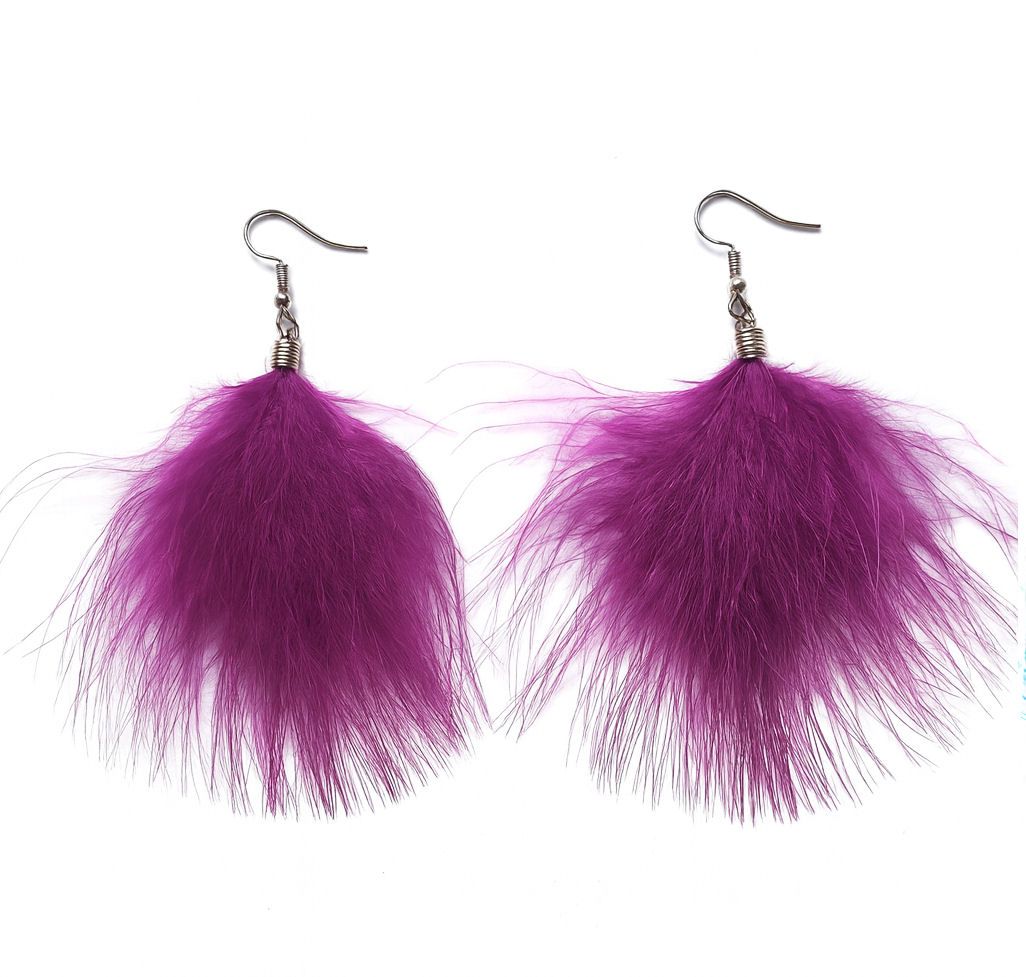Plum Purple Marabou Feather Earrings