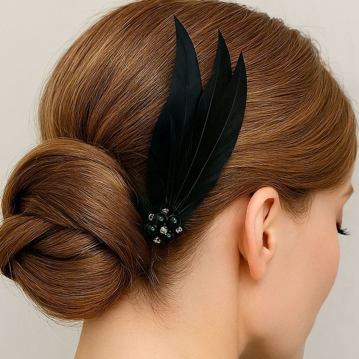 Black Feather Hair Clip, Pointed