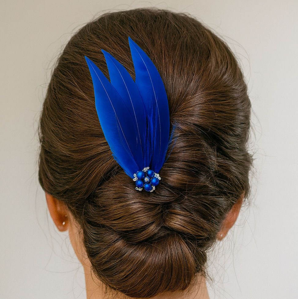 Royal Blue Feather Hair Clip, Pointed