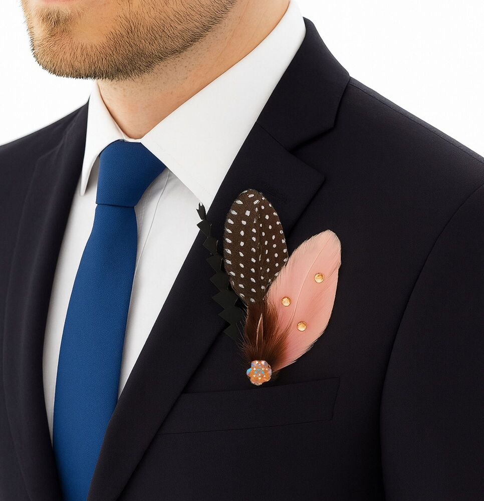 Rose & Natural Feather Buttonhole or Hat Clip &ndash; Sparking Detail, 12cm