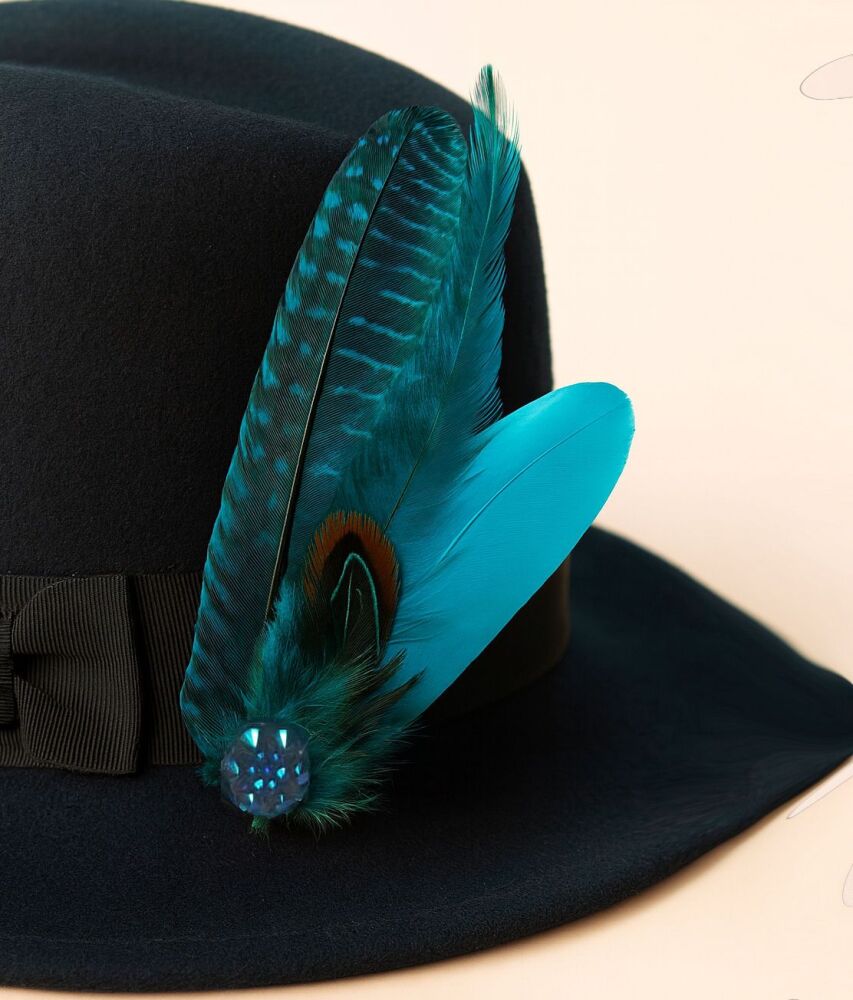Dark Turquoise Feather Buttonhole or Hat Clip &ndash; 12cm