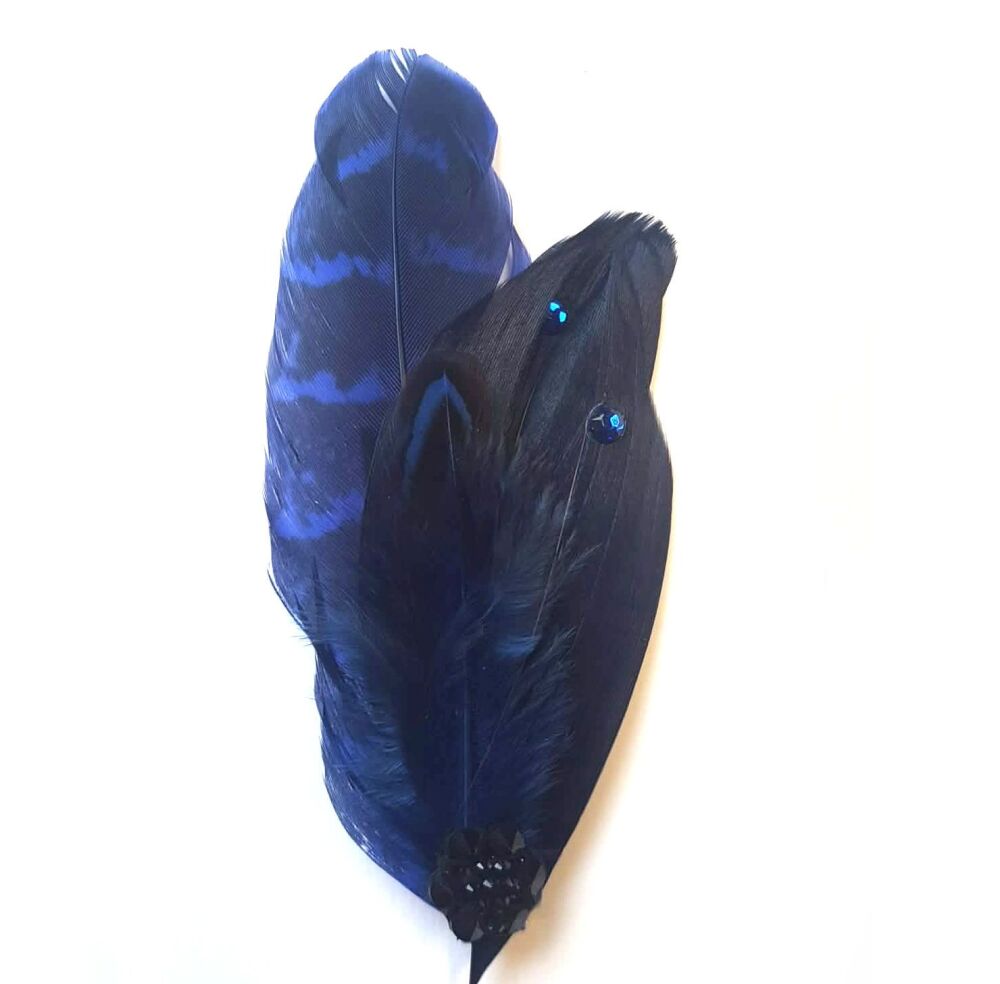 Navy & Royal Blue Feather Clip &ndash; Buttonhole or Hat Accessory