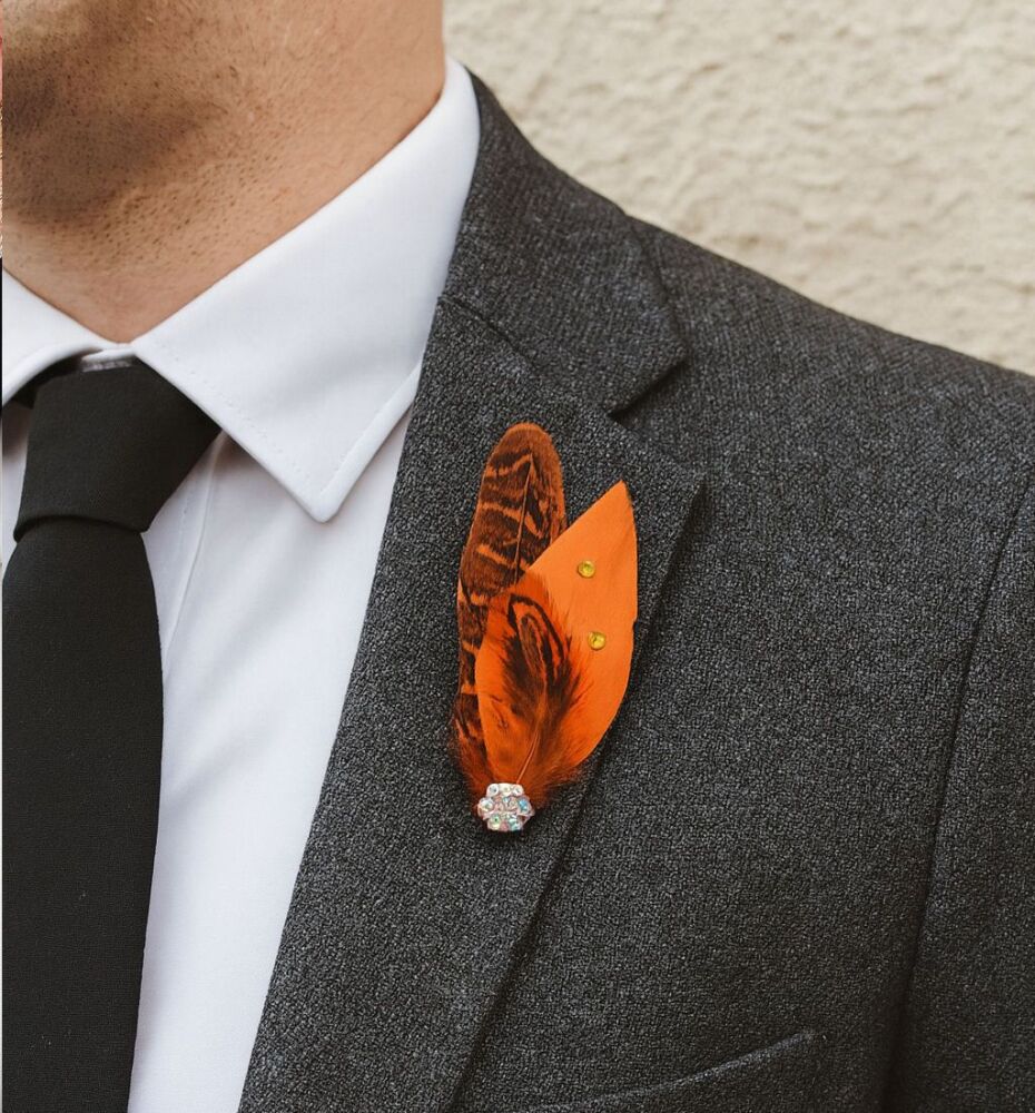 Orange Feather Clip &ndash; Buttonhole or Hat Accessory