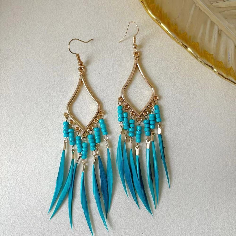 Bohemian Rhombus Chandelier Earrings &ndash; Golden & Jade Green