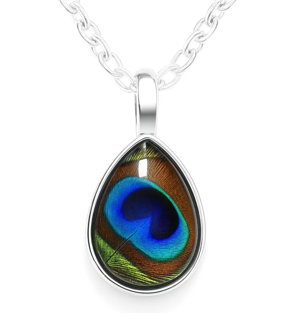 Peacock Feather Glass  Dome Pendant Necklace