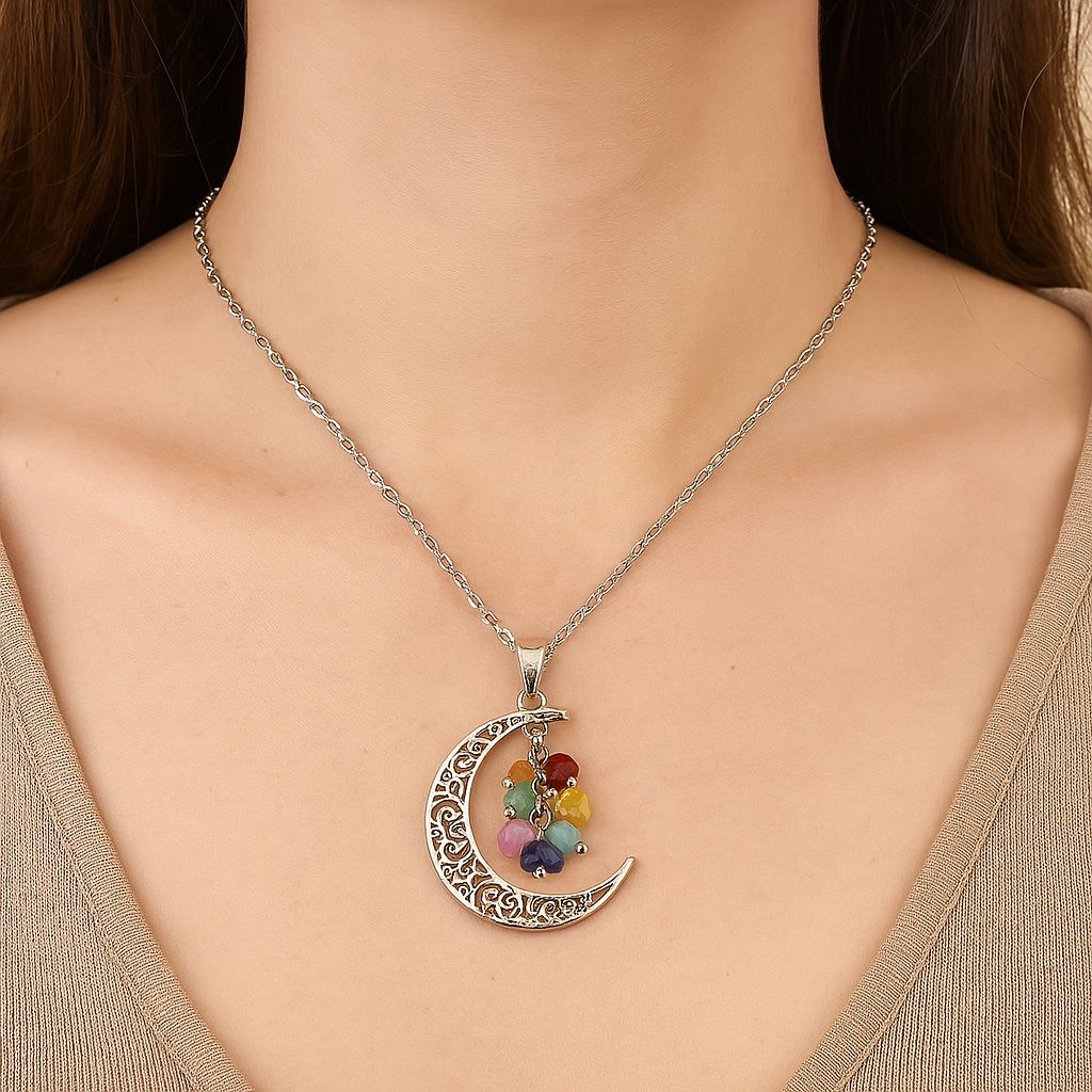 Chakra & Moon Silver Pendant Necklace