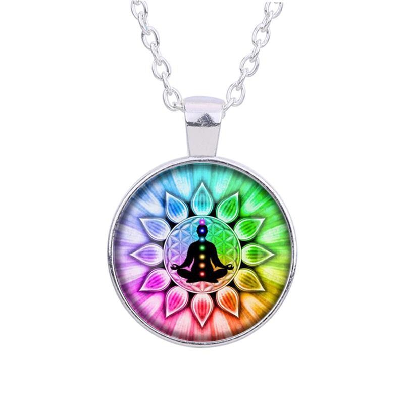 Chakra Yoga Round Dome Pendant Necklace