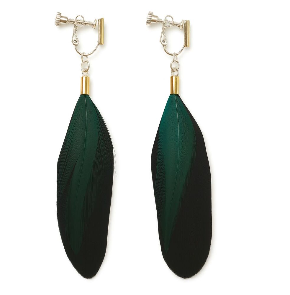 Black Feather Earrings with Teal Hackle Feathers (Clip on/Screw On)