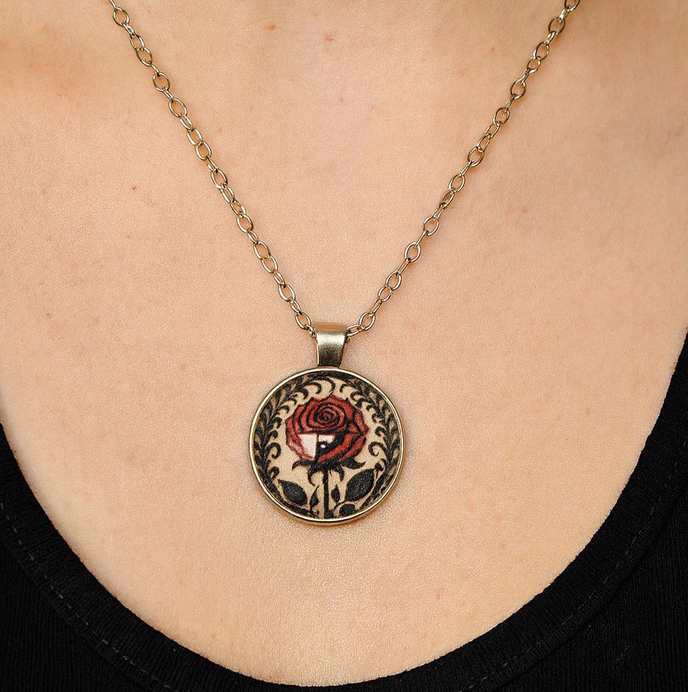 Gothic Rose Glass Dome Pendant Silver Necklace