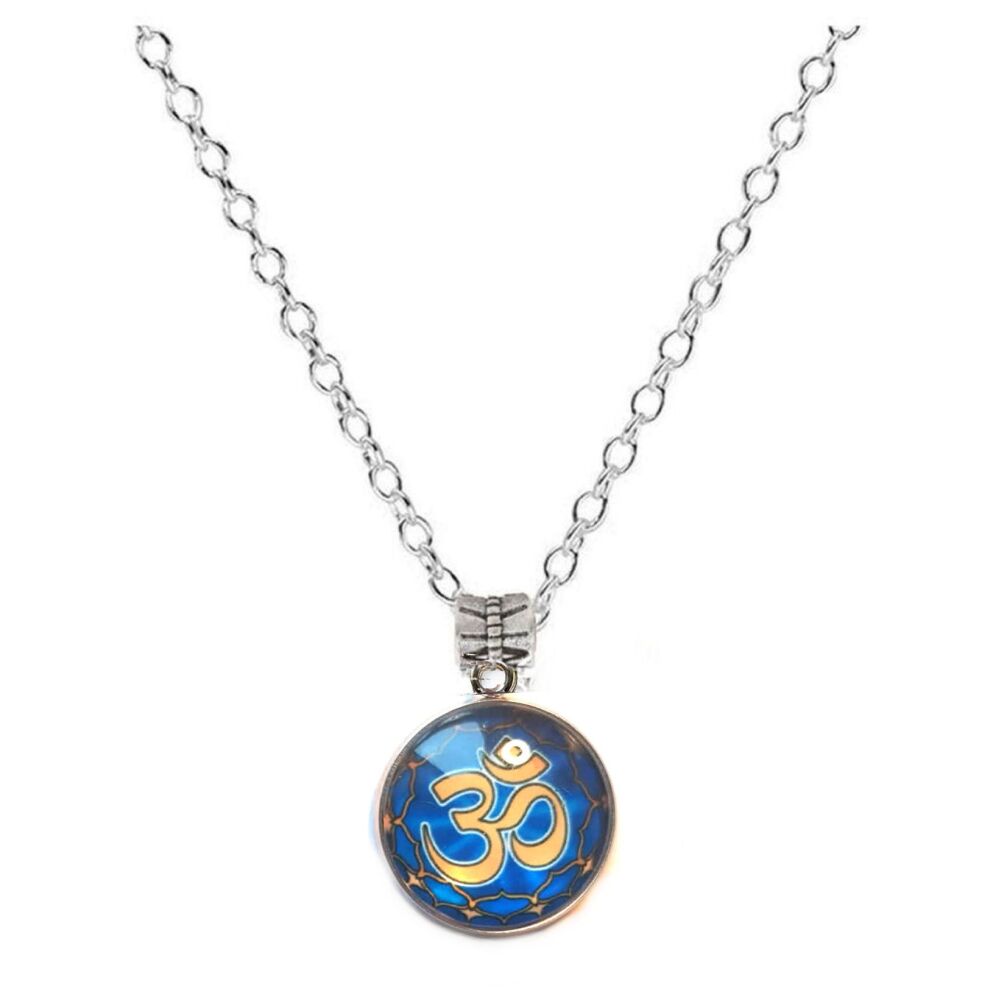 Namaste Om Glass Dome Pendant &ndash; Silver Necklace
