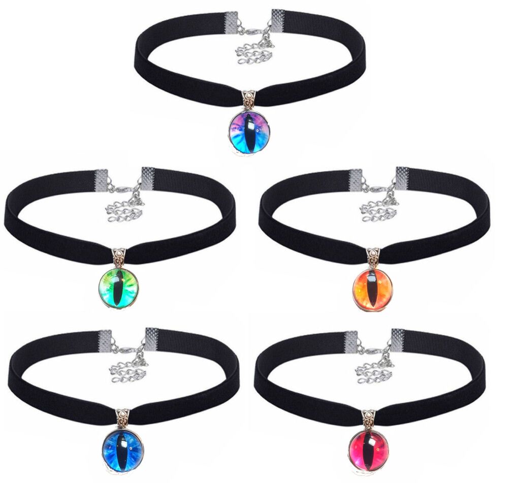 Dragon Eye Velvet Choker Necklace in a Choice of Vibrant Colours