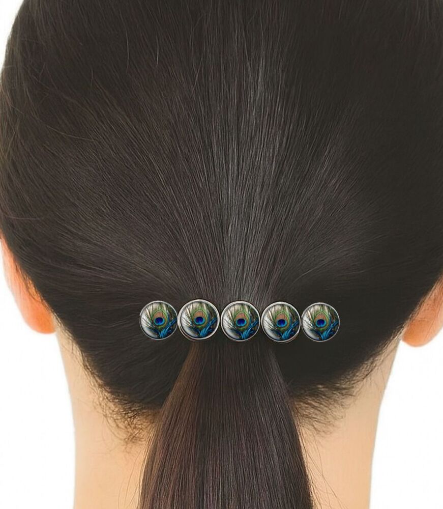 Peacock Feather Cabochon Hair Clip