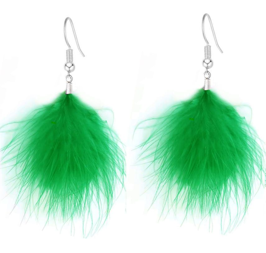 Green Marabou Feather Earrings