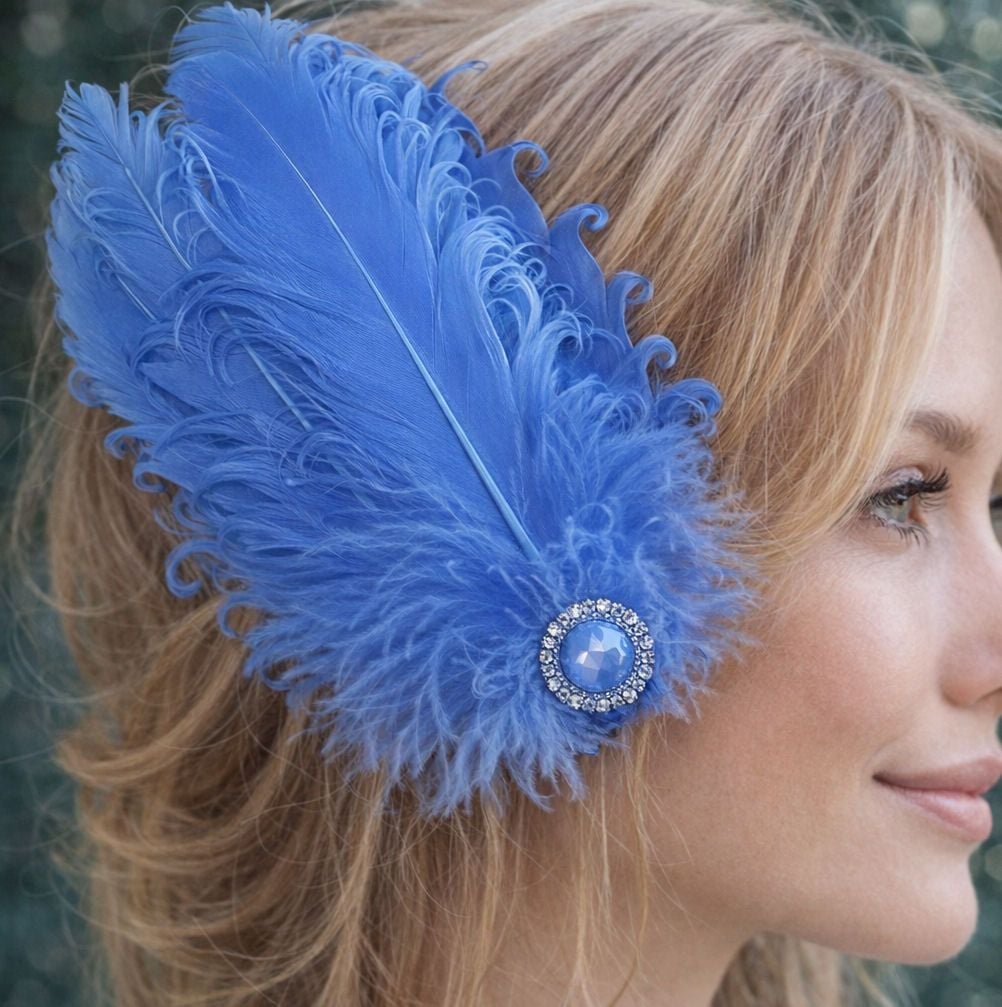 Blue Feather Headpiece Hair Piece Vintage Flapper 1920s