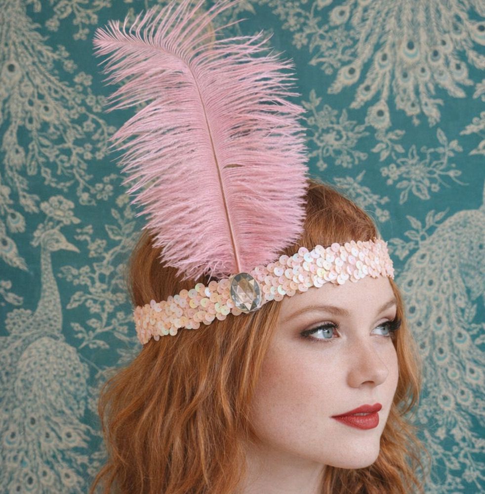 Candy Pink Feather Flapper Headband
