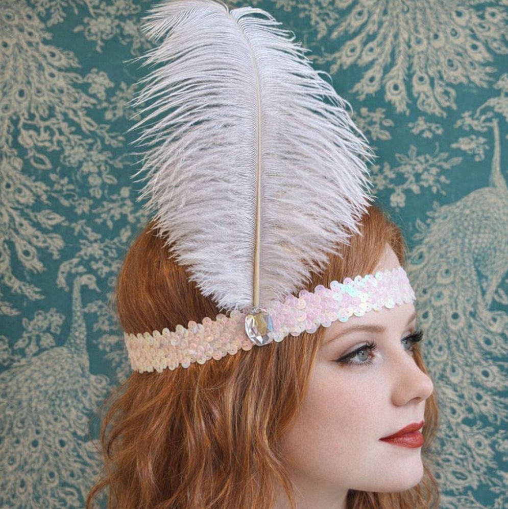 White Feather Flapper Headband