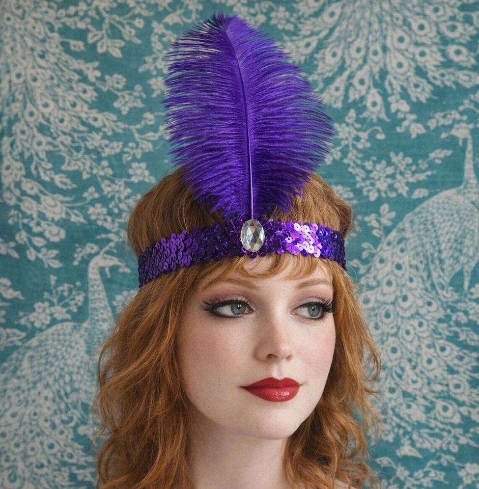 Purple Feather Flapper Headband