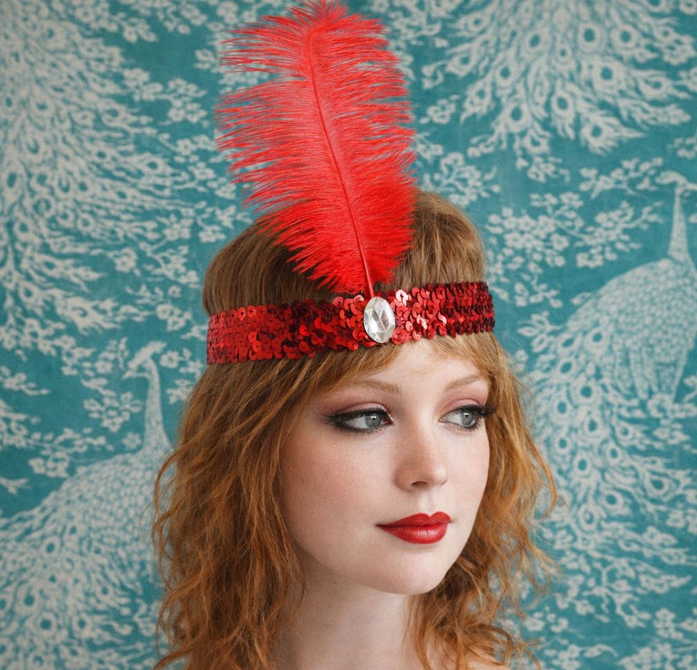 Red Feather Flapper Headband