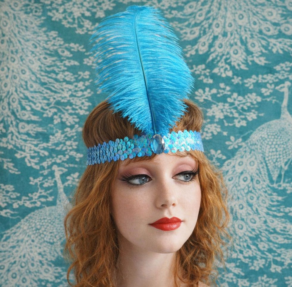 Aqua Blue Feather Flapper Headband