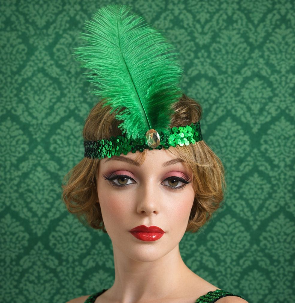 Green Feather Flapper Headband