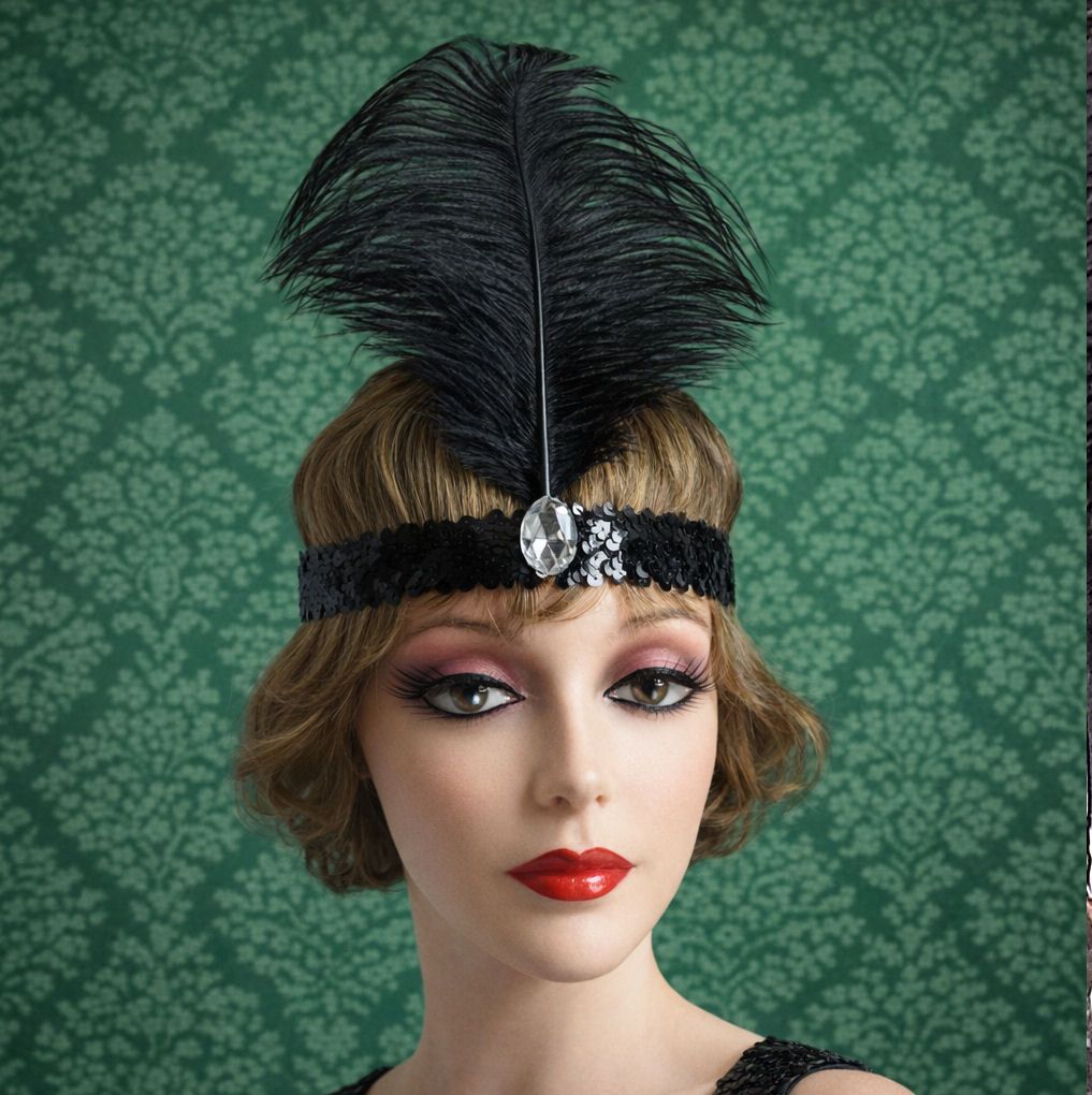 Black Feather Flapper Headband