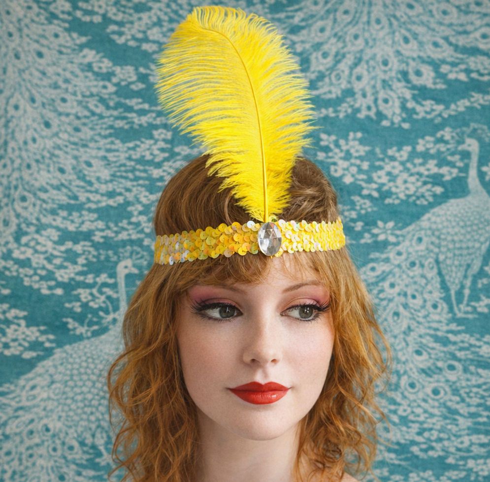 Yellow Feather Flapper Headband