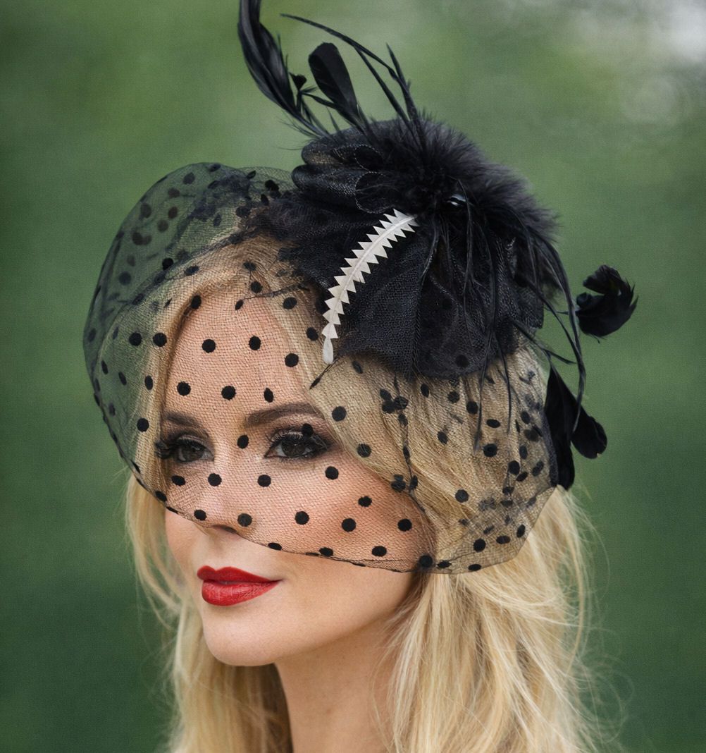 Black and Silver Veil Wedding Fascinator Clip