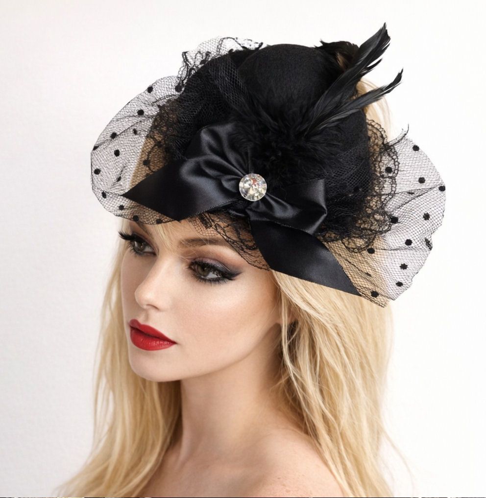 Black Mini Top Hat Fascinator Clip