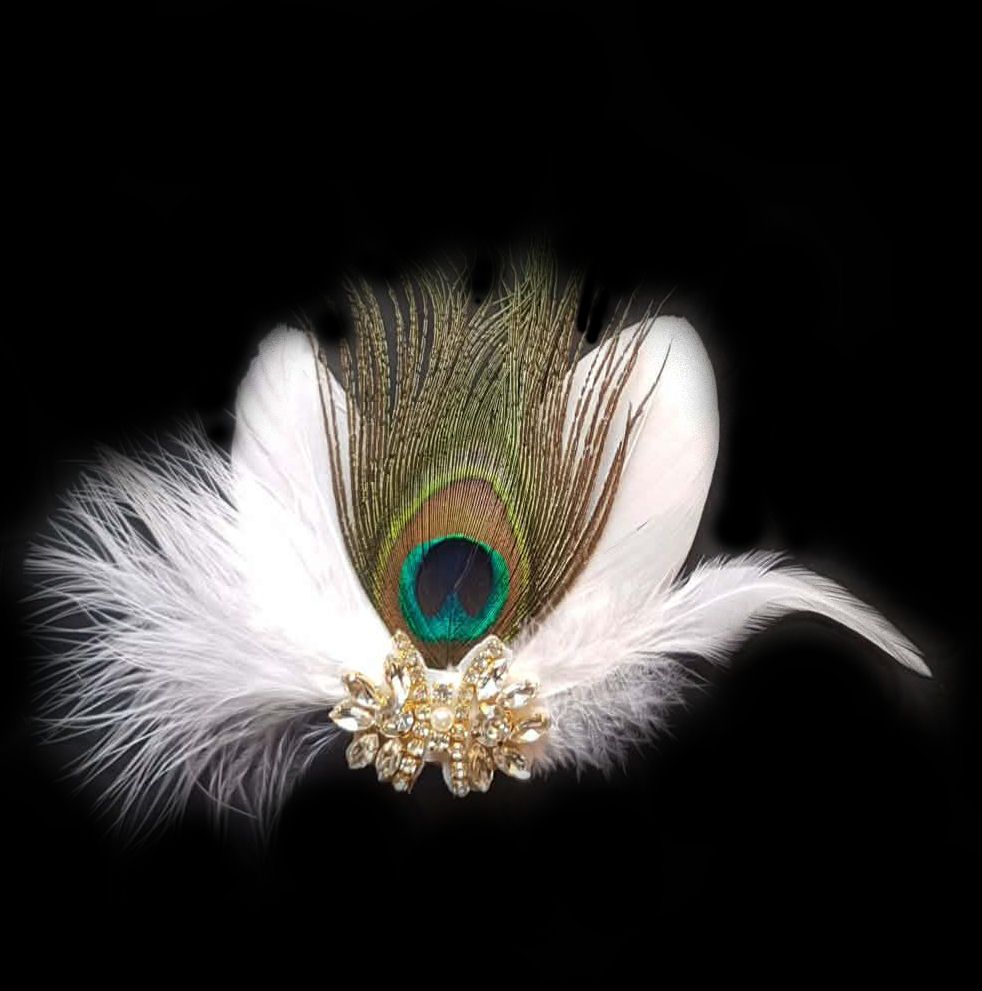 White Feather and Peacock Eye Feather Hair Clip