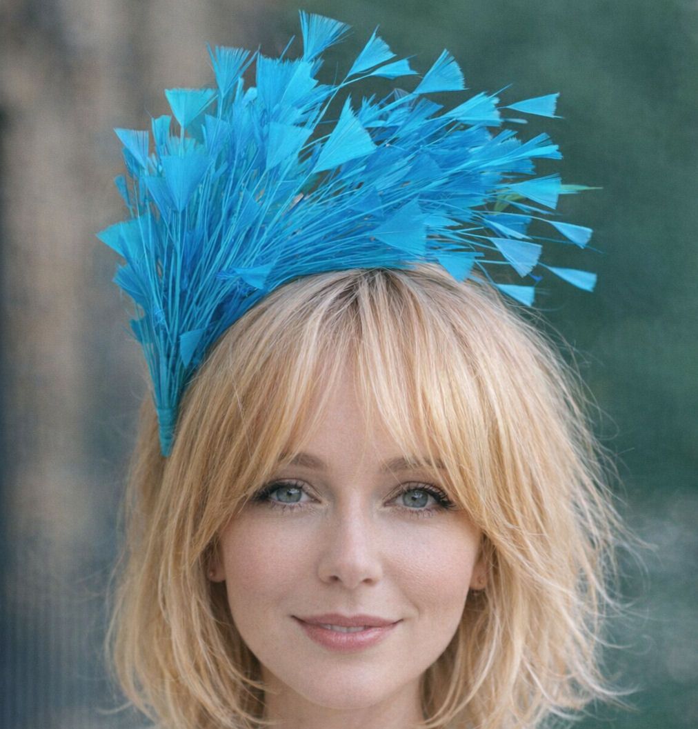 Aqua, Dark Turquoise Blue Feather Headband Fascinator Hair Piece
