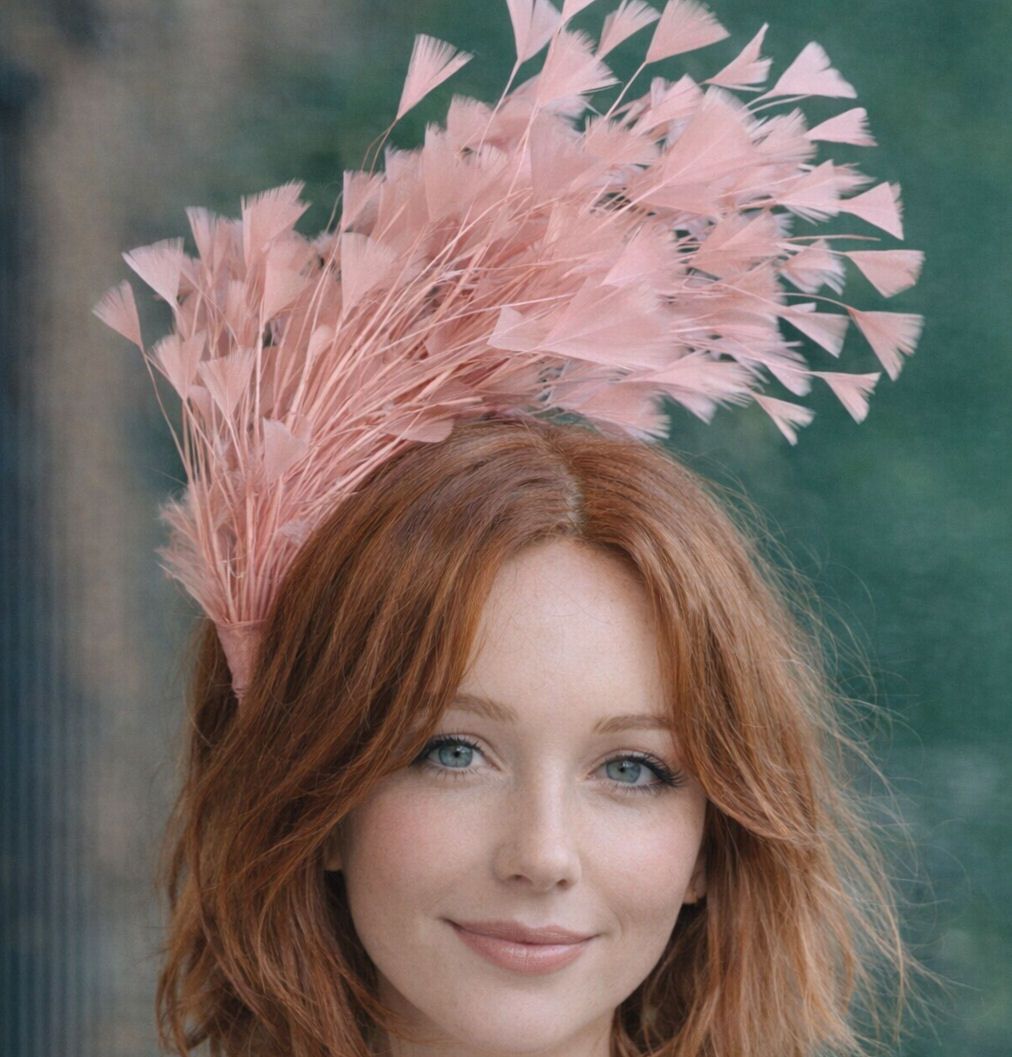 Dusky Rose Pink Feather Headband Fascinator Hair Piece