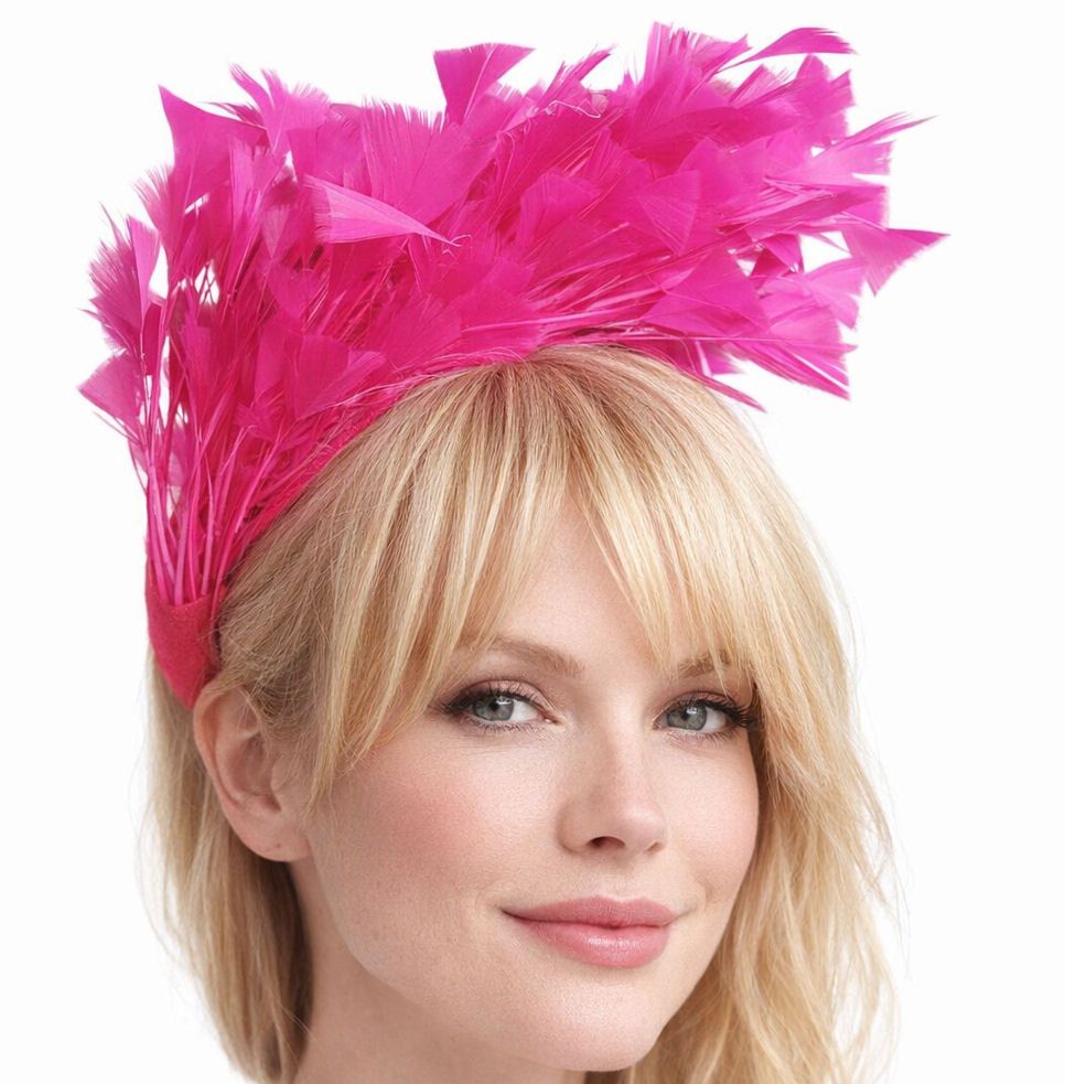 Shocking Pink Cascading Feather Fascinator Headband