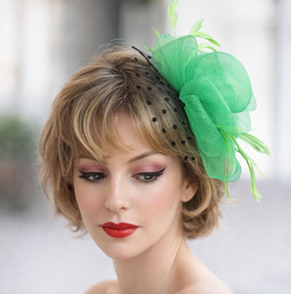 Green Wedding Fascinator with Black Netting