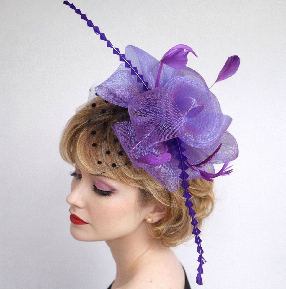 Purple Wedding Fascinator with Black Netting