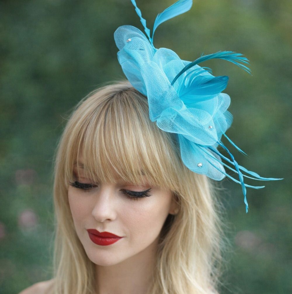 Turquoise Wedding Fascinator with Feathers