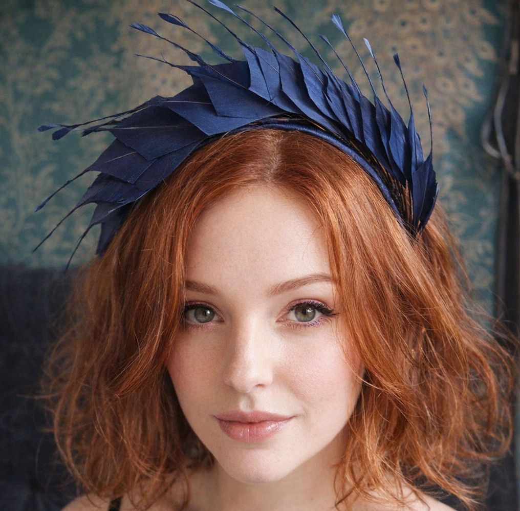 Navy Blue Feather Headband Hair Piece