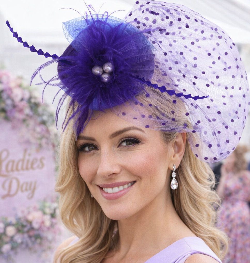 Purple Veil Wedding Fascinator Clip