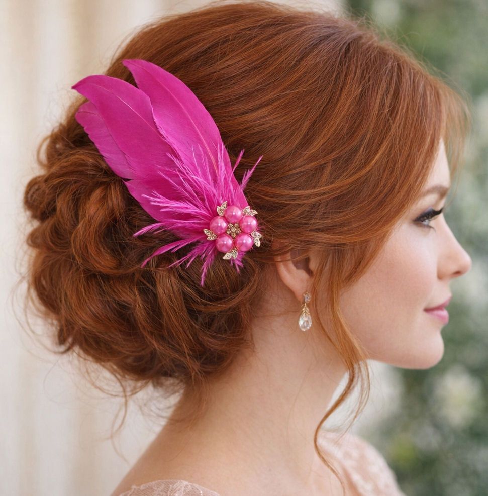 Dark Pink Feather Hair Clip, Pointed